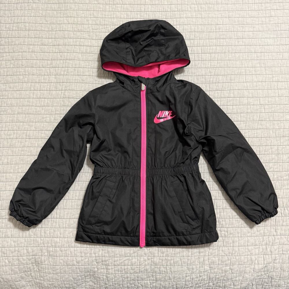 Nike Little Girl's Zip-Up Hooded Winter Anorak Jacket Black Size 4 XS